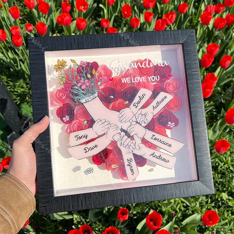 Custom Flower Shadow Box - We Love You Mommy Hand Holding Pro