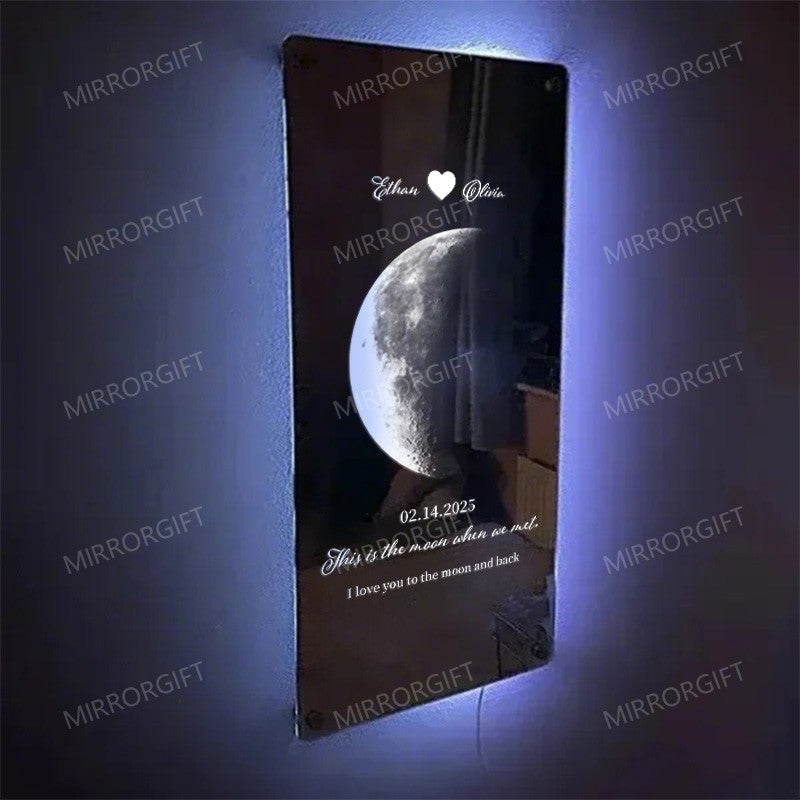 Personalized Moon Phase Mirror Light - Romantic Valentine's Day Gift
