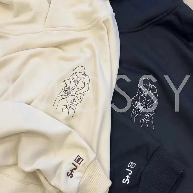 Personalized Photo Line Drawing Embroidered Hoodie