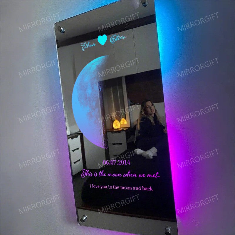 Personalized Moon Phase Mirror Light - Romantic Valentine's Day Gift