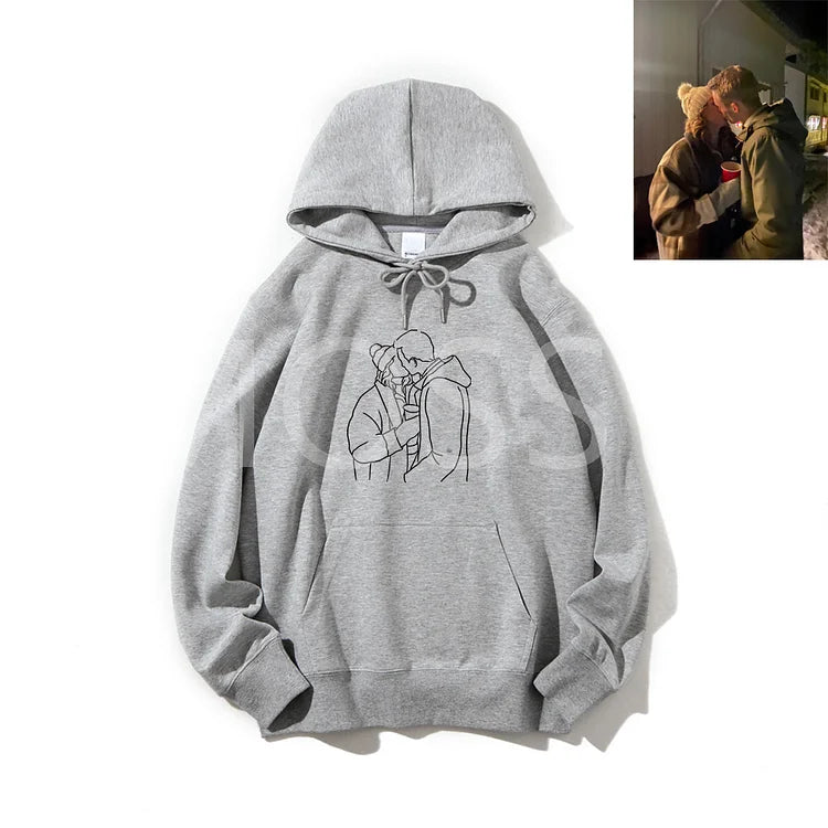 Personalized Photo Line Drawing Embroidered Hoodie