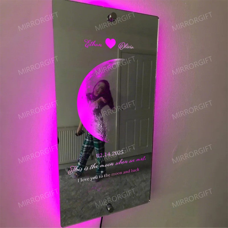 Personalized Moon Phase Mirror Light - Romantic Valentine's Day Gift