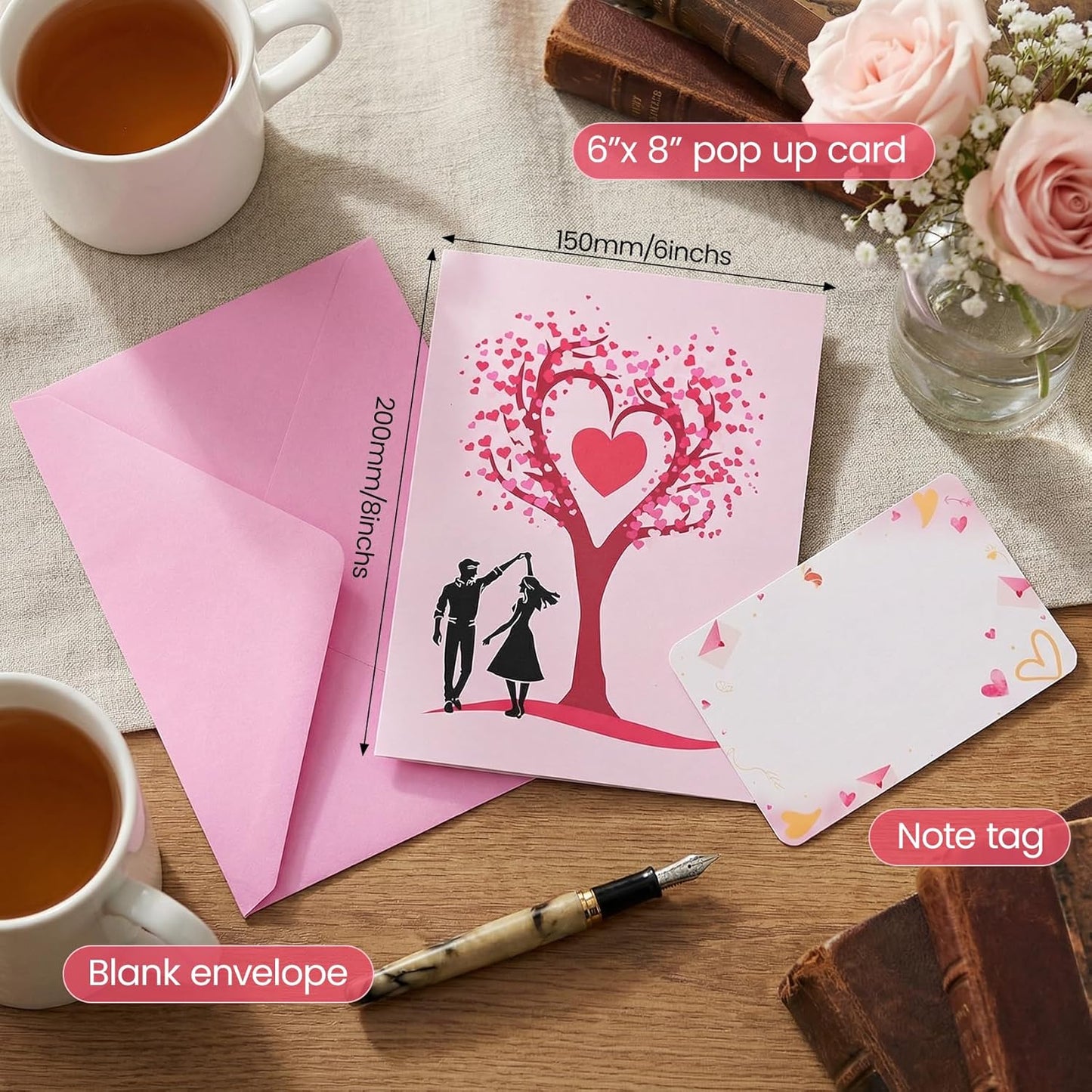 3D Pop-Up Anniversary Card - Romantic Love Tree & Hearts Design