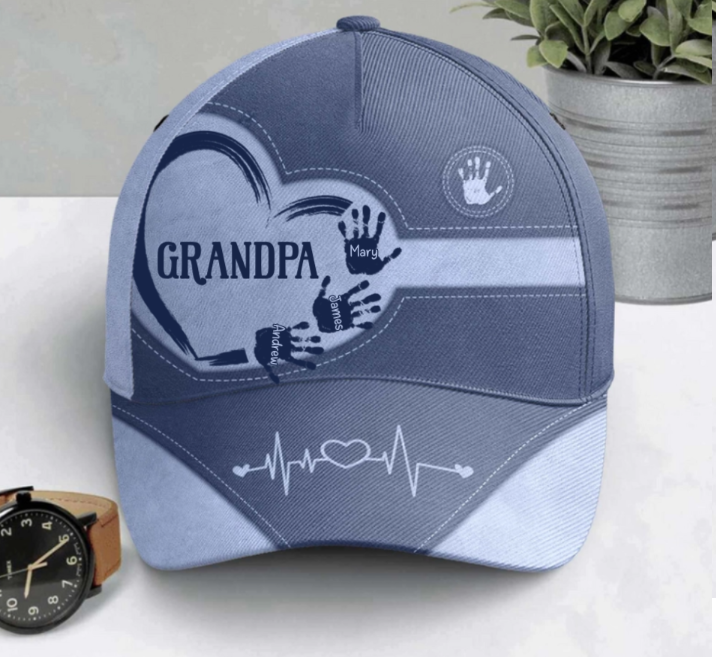 Personalized Classic Cap - Dad/Grandpa Kids Handprints