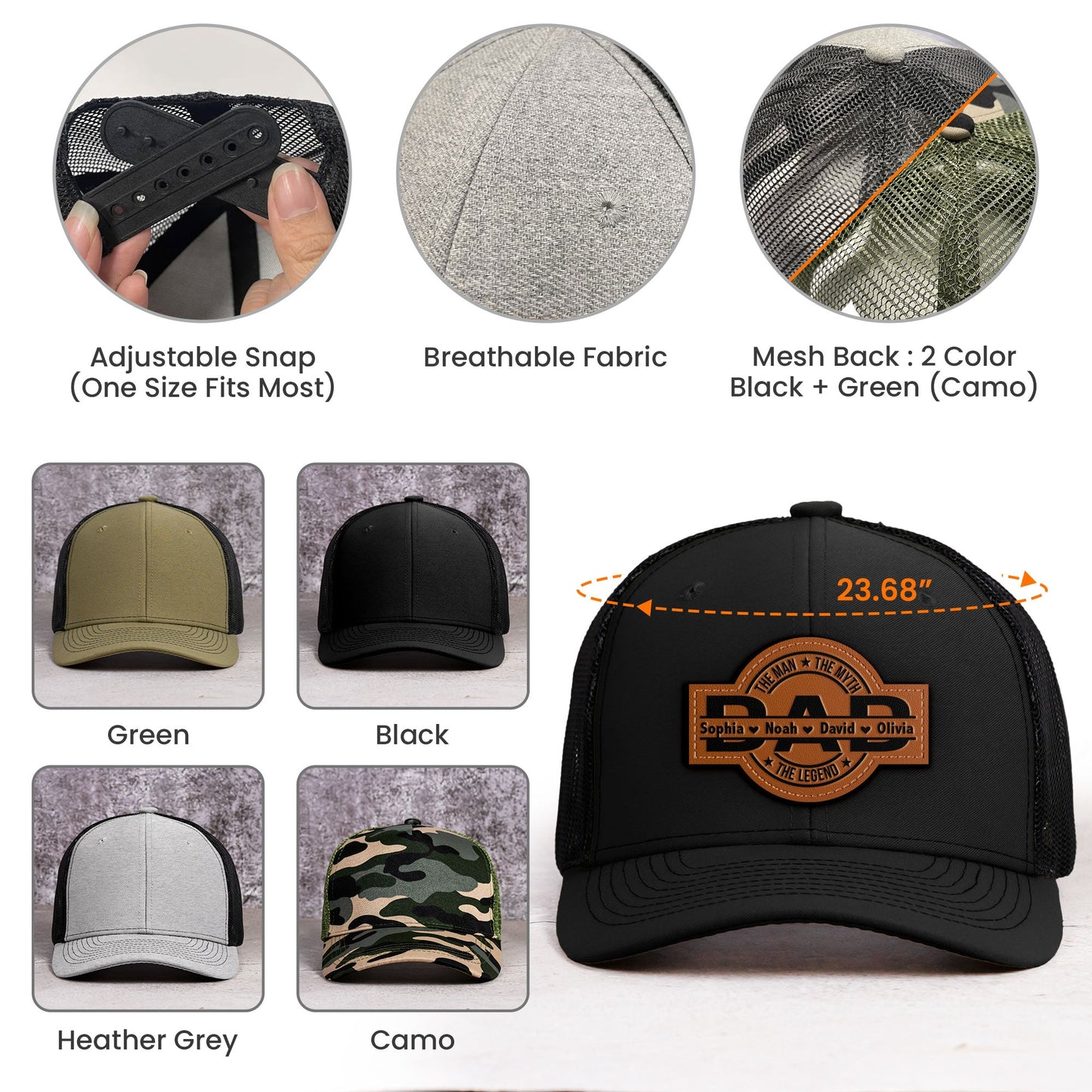 Personalized Dad Leather Patch Hat