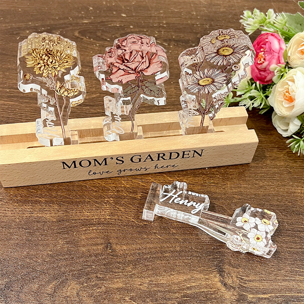 Personalized Birth Flower 3D Crystal Acrylic LED Light With Children's Names