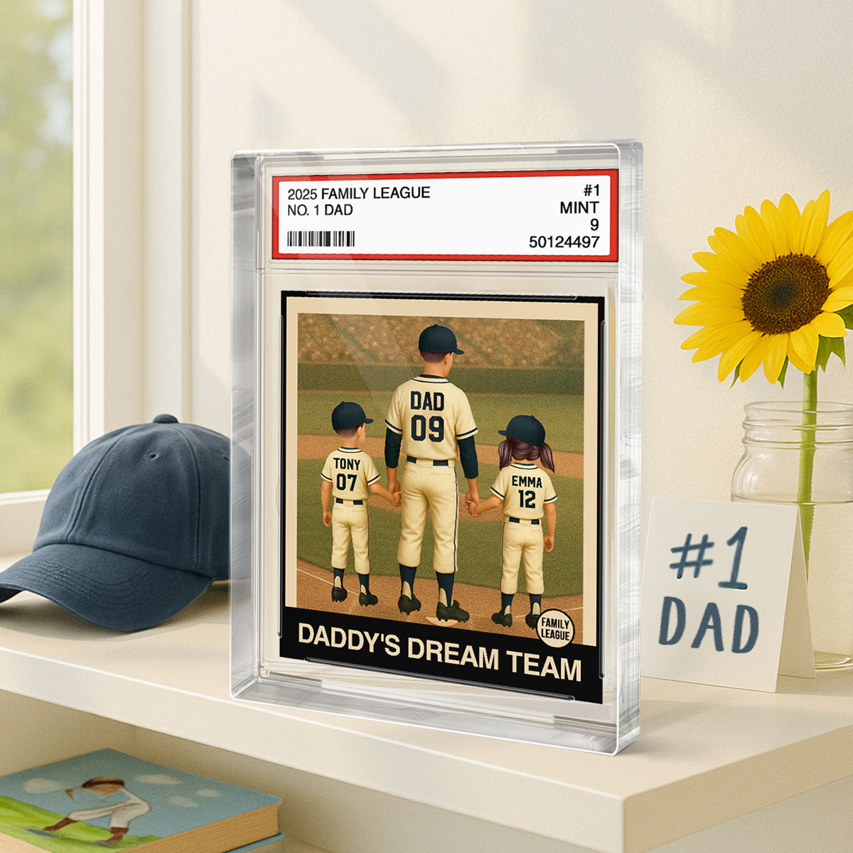 Personalized Baseball Acrylic Plaque - Dad Grandpa Man & Kids Trading Card Style