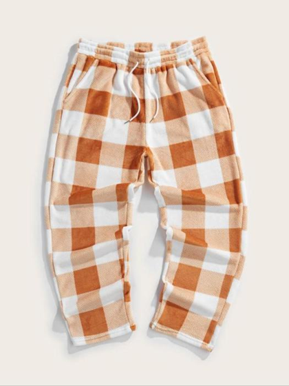 Men's Plaid Print Drawstring Waist Flannel Sweatpants
