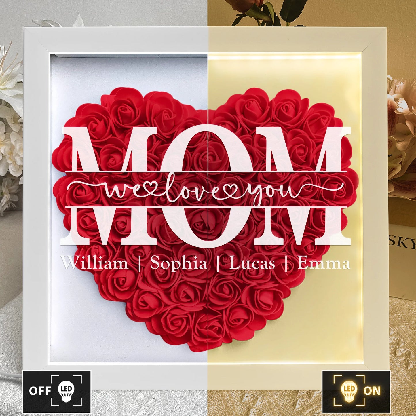 Mom We Love You - Personalized Flower Shadow Box