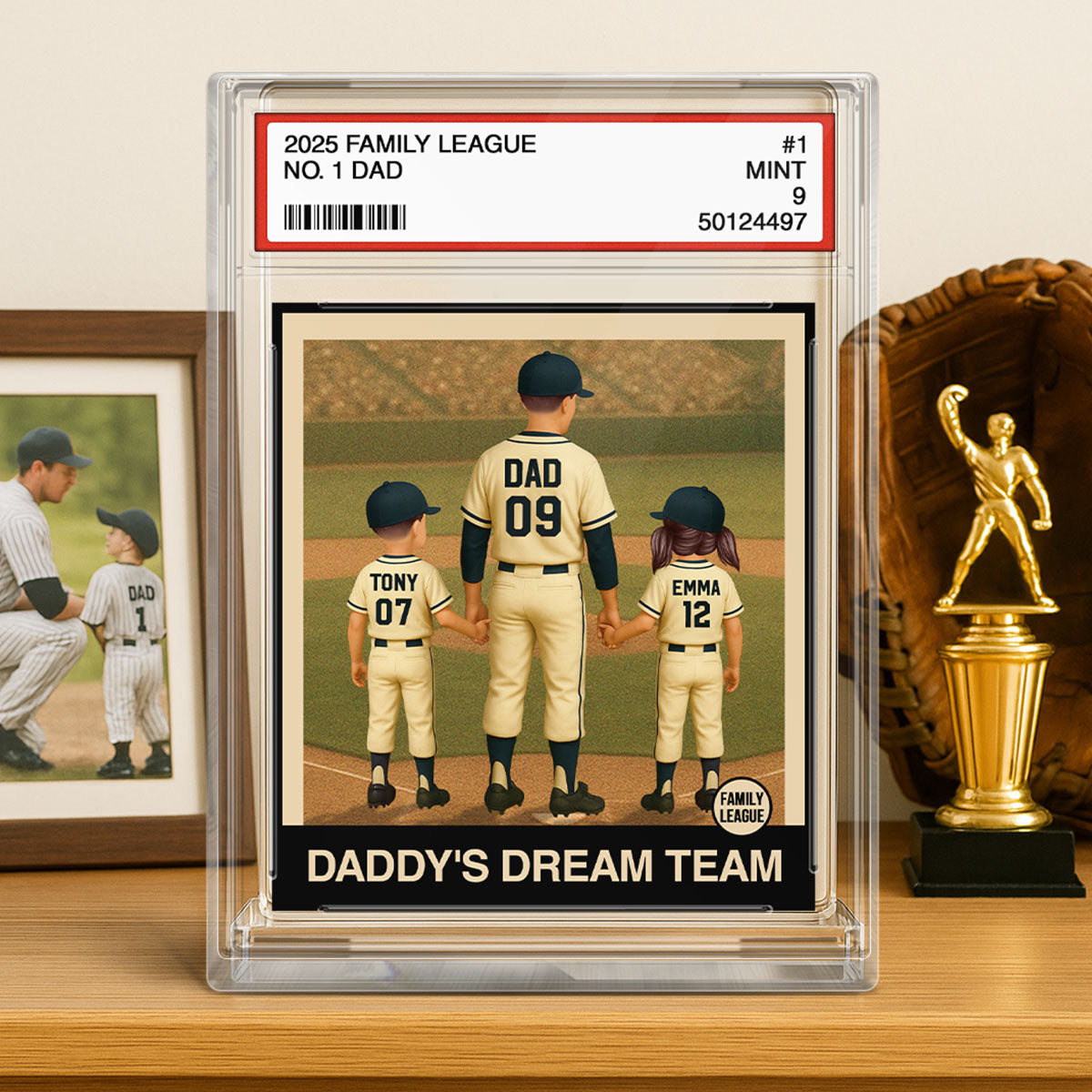 Personalized Baseball Acrylic Plaque - Dad Grandpa Man & Kids Trading Card Style
