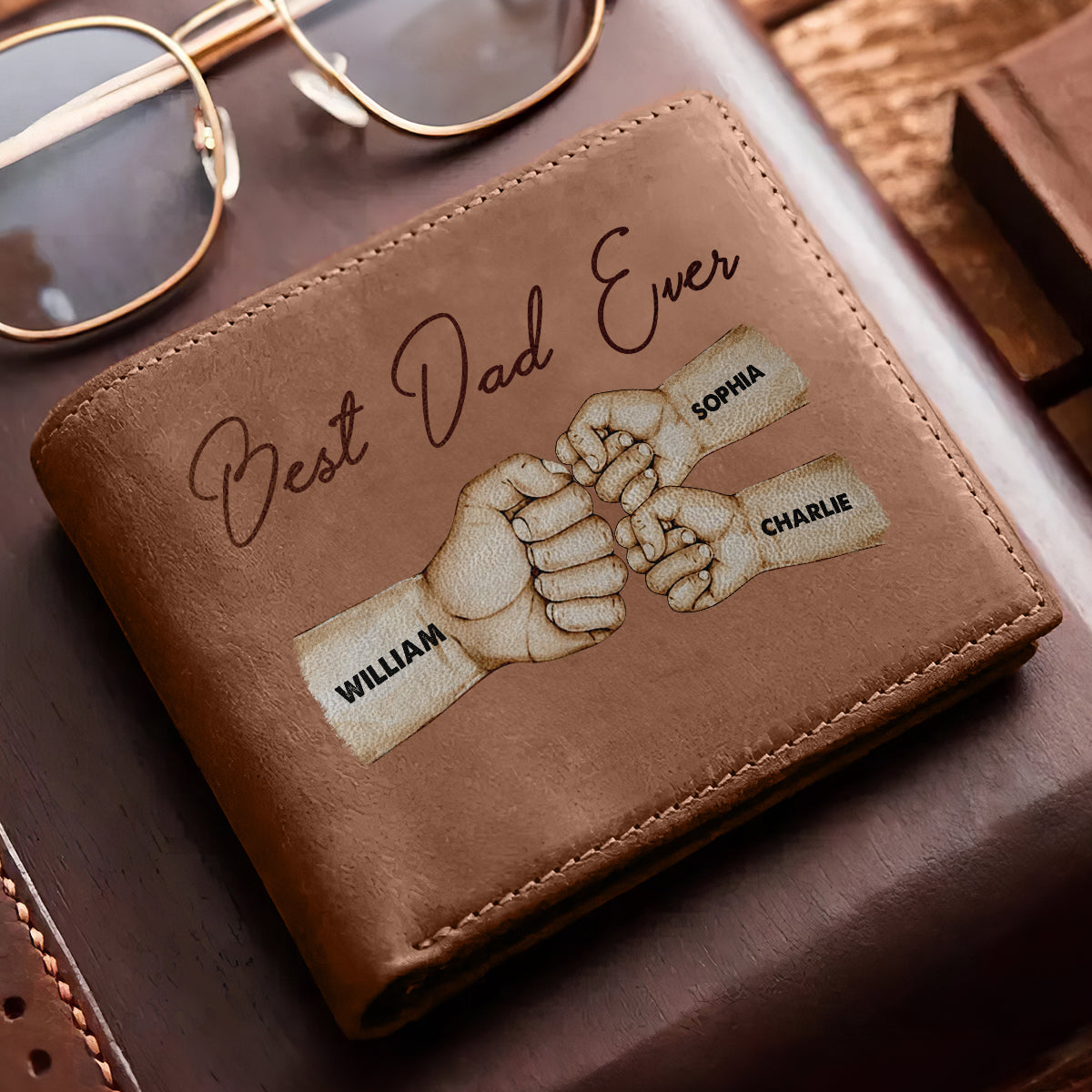 Personalized Printed Leather Wallet - Daddy‘s Team Fist Bump