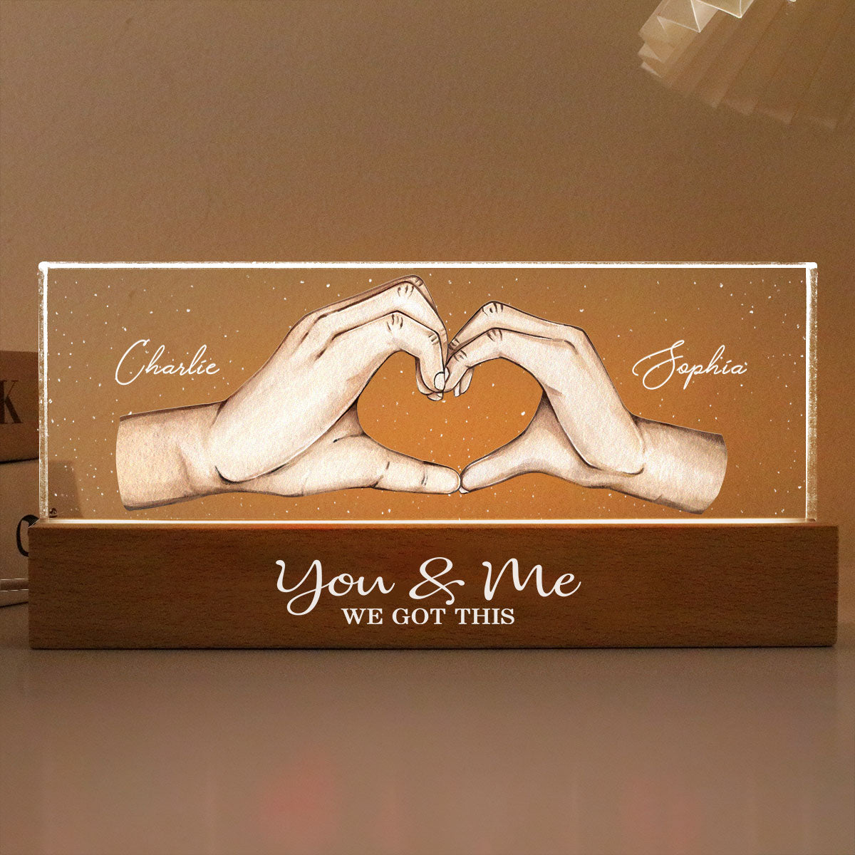 Personalized Acrylic LED Night Light - You Me We Got This Heart Hands