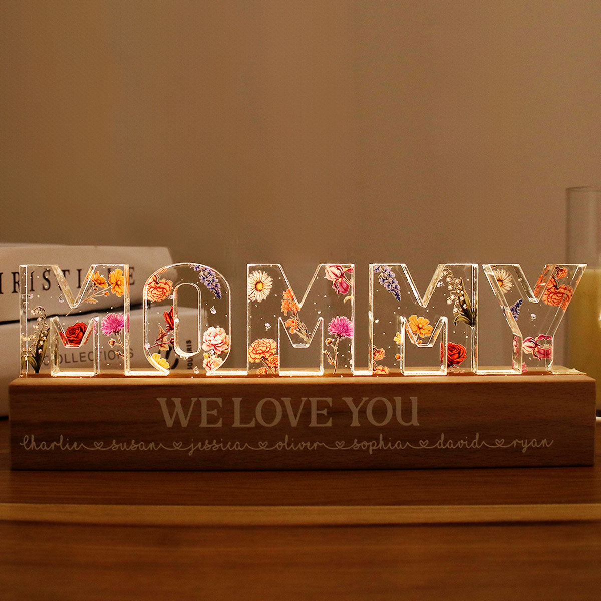 Personalized Flower Printed LED Night Light
