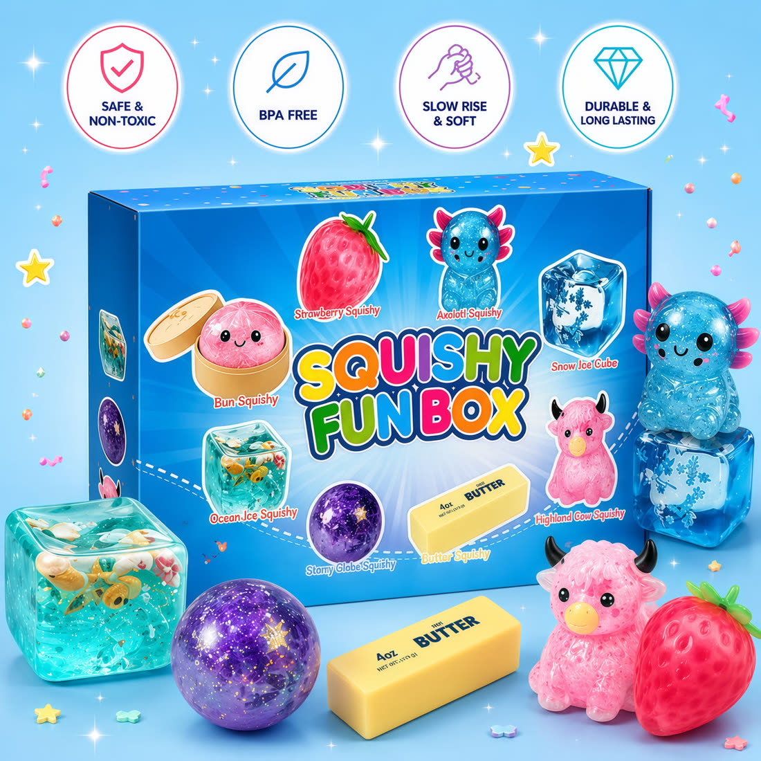 Squishy Fun Box — 8 mystery slow-rising squishies in every box