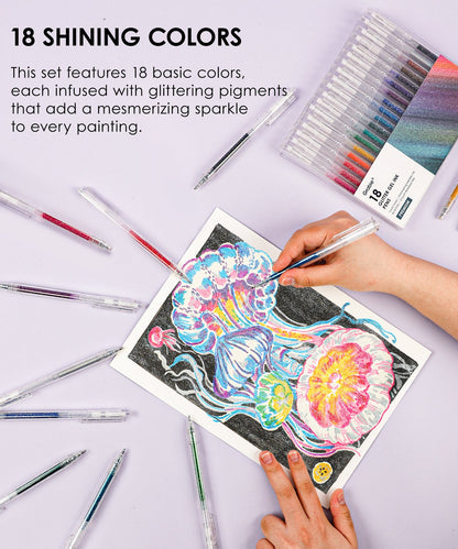 Retractable Glitter Gel Ink Pen Set Of 18