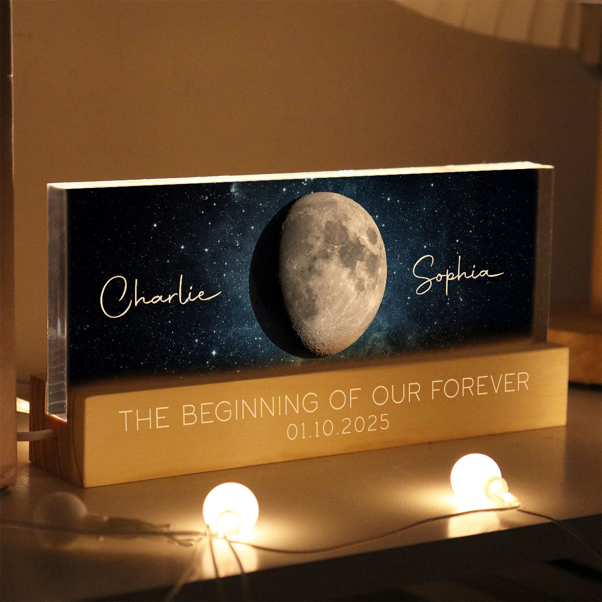 Personalized Acrylic Block LED Plaque, Our Moon Couple Gift