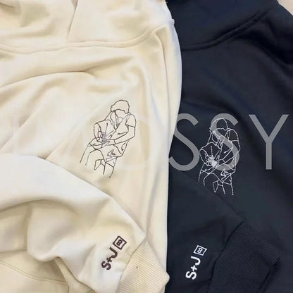 Personalized Photo Line Drawing Embroidered Hoodie