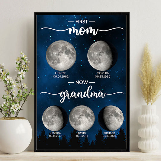 Personalized Poster, First Mom Now Grandma Birth Moon Phase  Mother's Day Gift