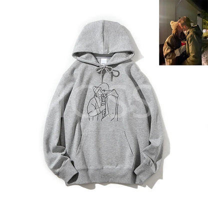 Personalized Photo Line Drawing Embroidered Hoodie