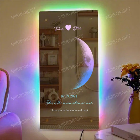 Personalized Moon Phase Mirror Light - Romantic Valentine's Day Gift