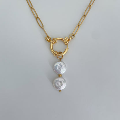 Double Coin Pearl Charm