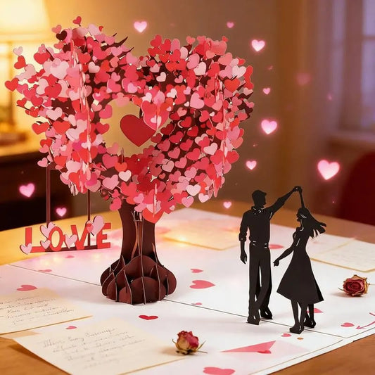 3D Pop-Up Anniversary Card - Romantic Love Tree & Hearts Design