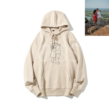 Personalized Photo Line Drawing Embroidered Hoodie