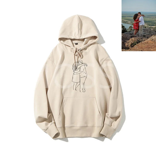 Personalized Photo Line Drawing Embroidered Hoodie