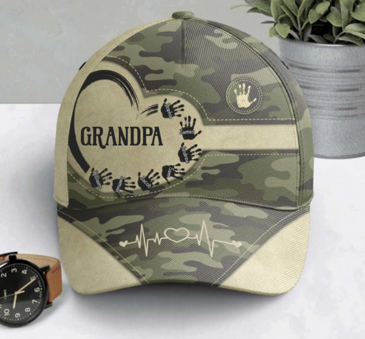 Personalized Classic Cap -  Dad/Grandpa Kids Handprints