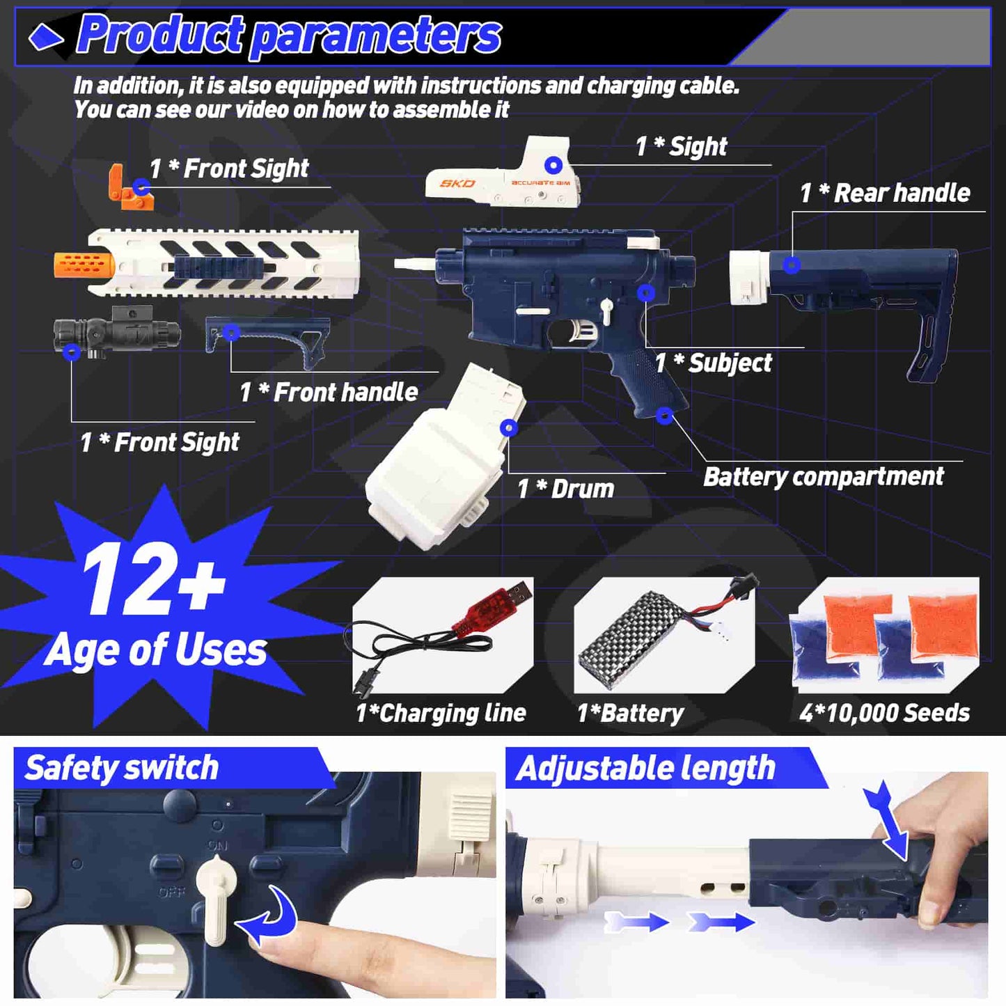 M4A1 Gel Ball Blaster Gun Pistol with Drum