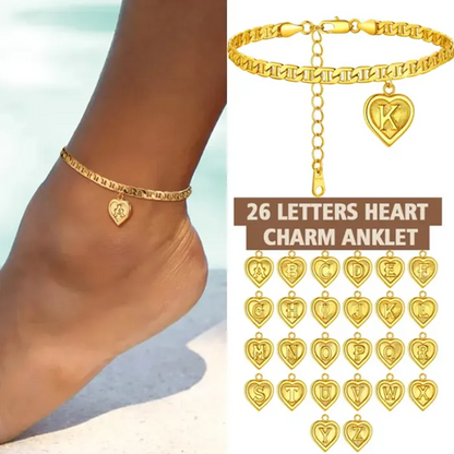 Personalized Initial Heart Charm Anklet