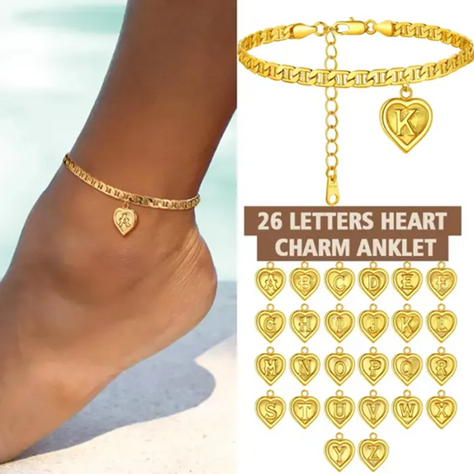 Personalized Initial Heart Charm Anklet