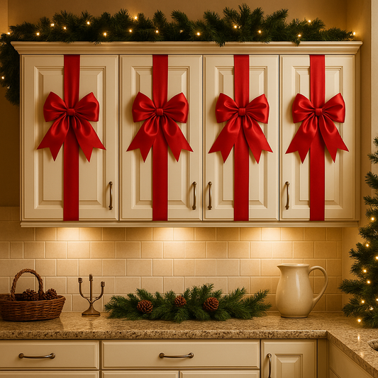 Holiday Christmas Cabinet Door Fringe Lime Red Large Bow Wreath