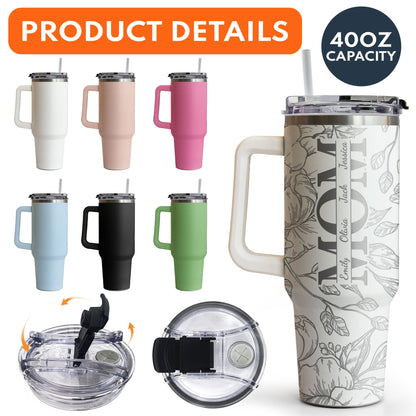 Personalized 40oz Tumbler - Floral Mom Mother's Day Gifts