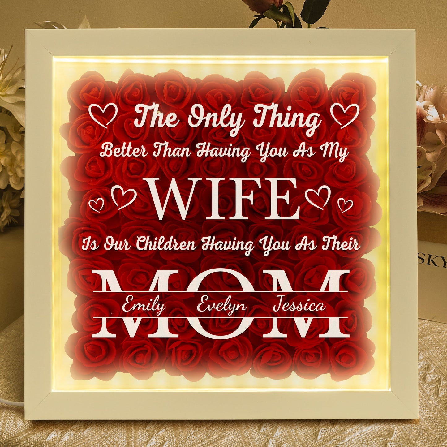 Personalized Flower Shadow Box With LED Light  Mother's Day Gift