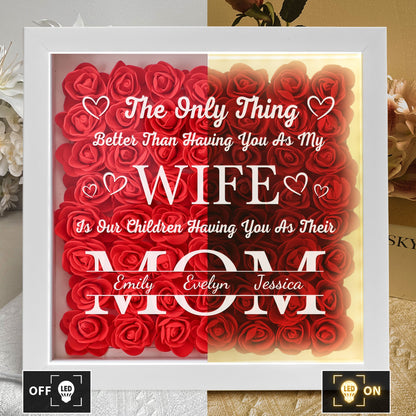 Personalized Flower Shadow Box With LED Light  Mother's Day Gift