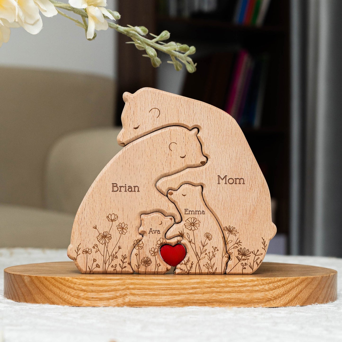Personalized Hugging Wooden Bear Family Puzzle
