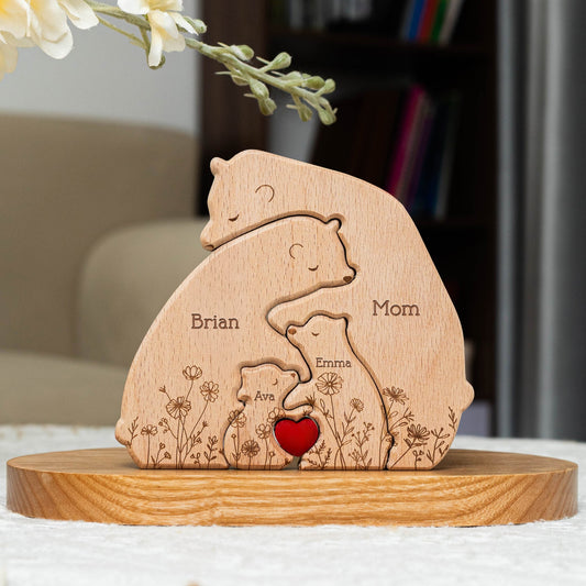 Personalized Hugging Wooden Bear Family Puzzle