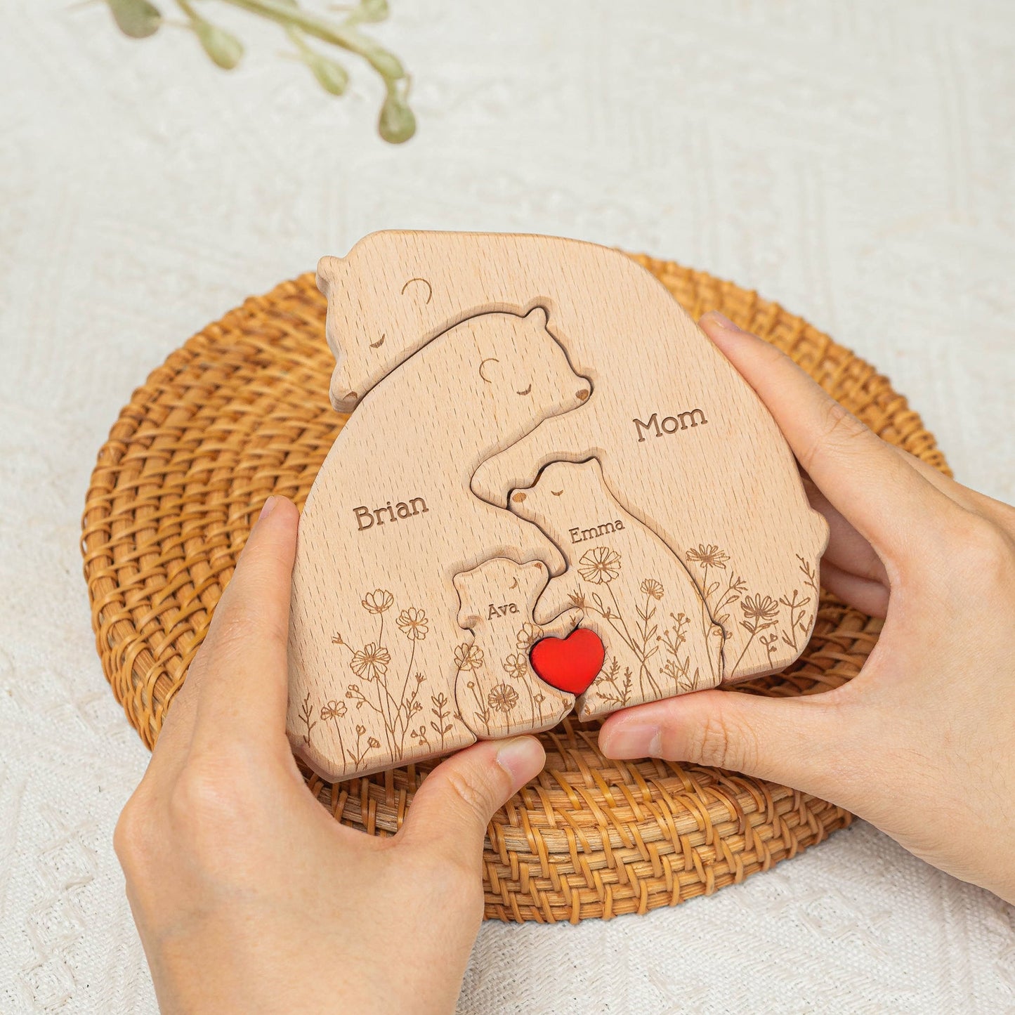 Personalized Hugging Wooden Bear Family Puzzle
