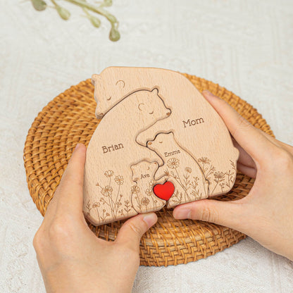 Personalized Hugging Wooden Bear Family Puzzle
