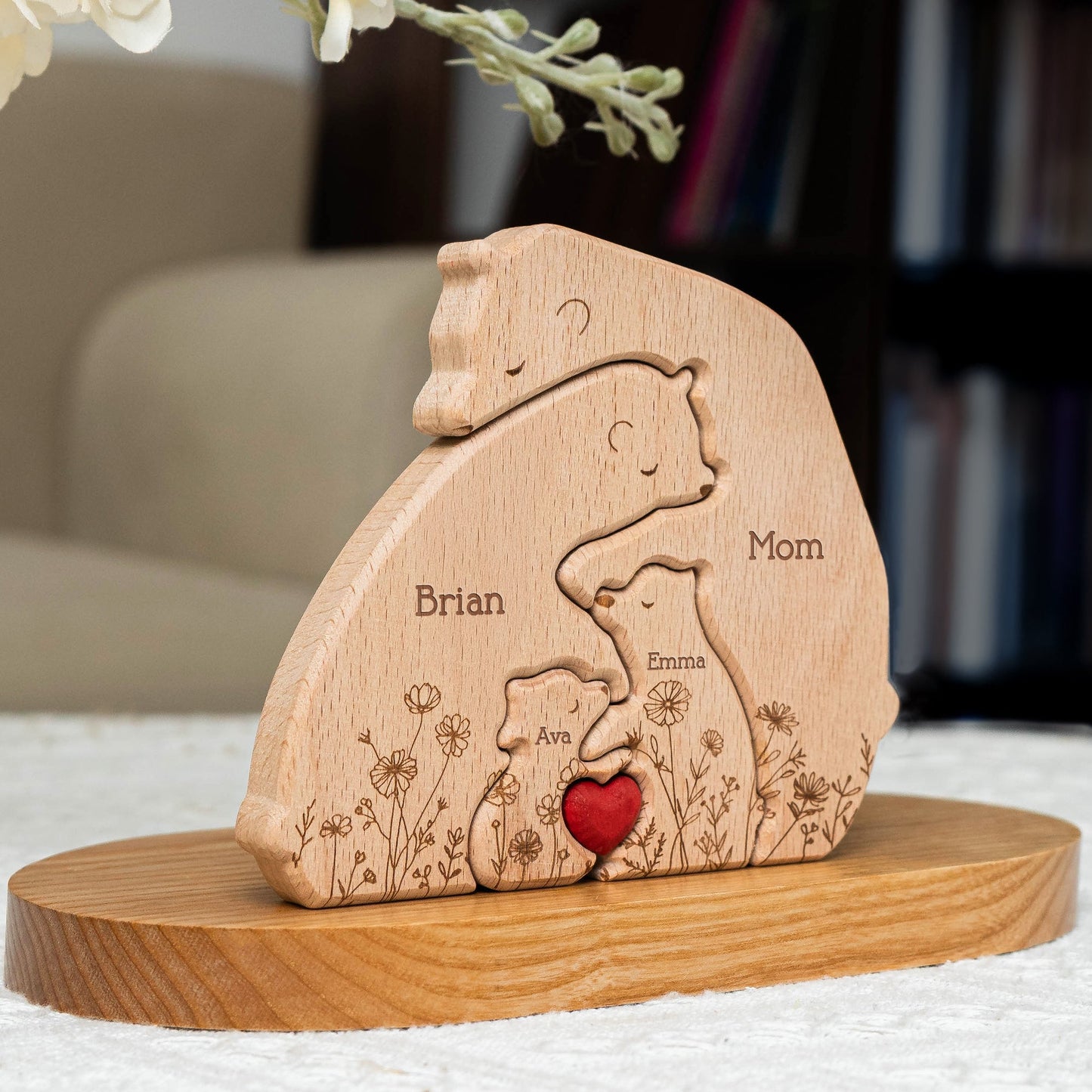 Personalized Hugging Wooden Bear Family Puzzle