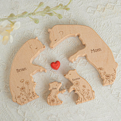 Personalized Hugging Wooden Bear Family Puzzle