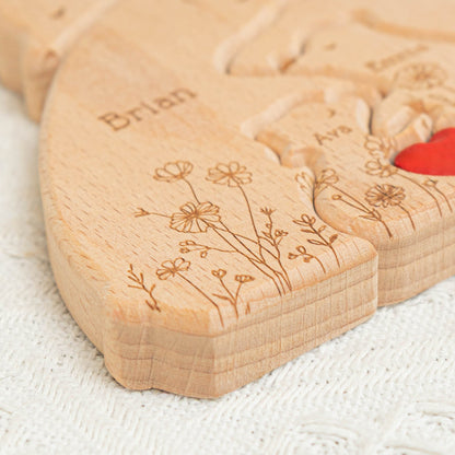 Personalized Hugging Wooden Bear Family Puzzle