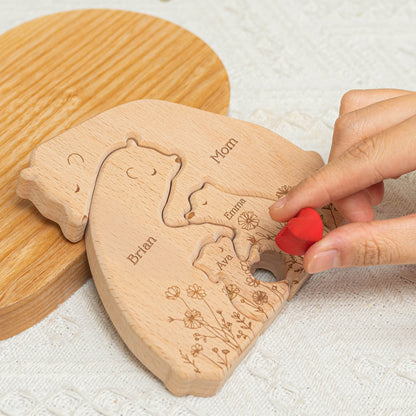 Personalized Hugging Wooden Bear Family Puzzle