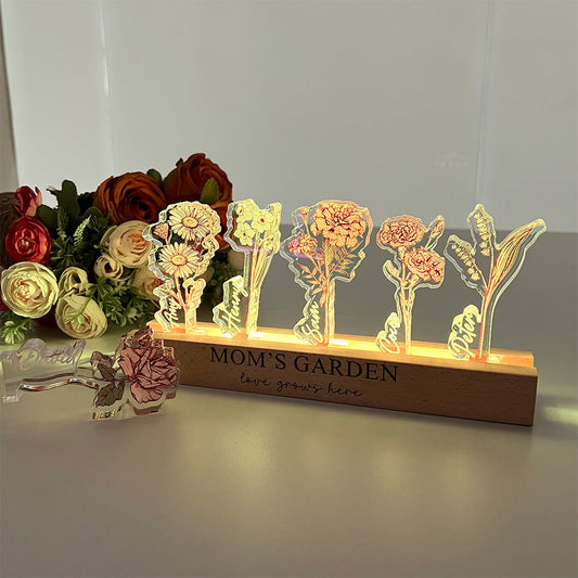 Personalized Birth Flower 3D Crystal Acrylic LED Light  With Children's Names