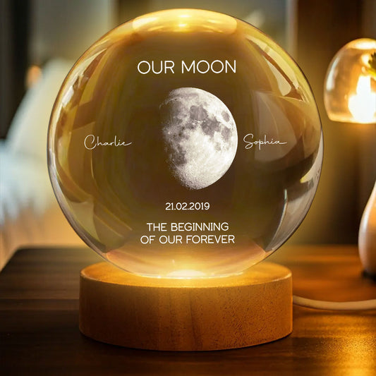 Our Moon Special Date, Custom Moon Phase by Date - Personalized Crystal Ball Night Light