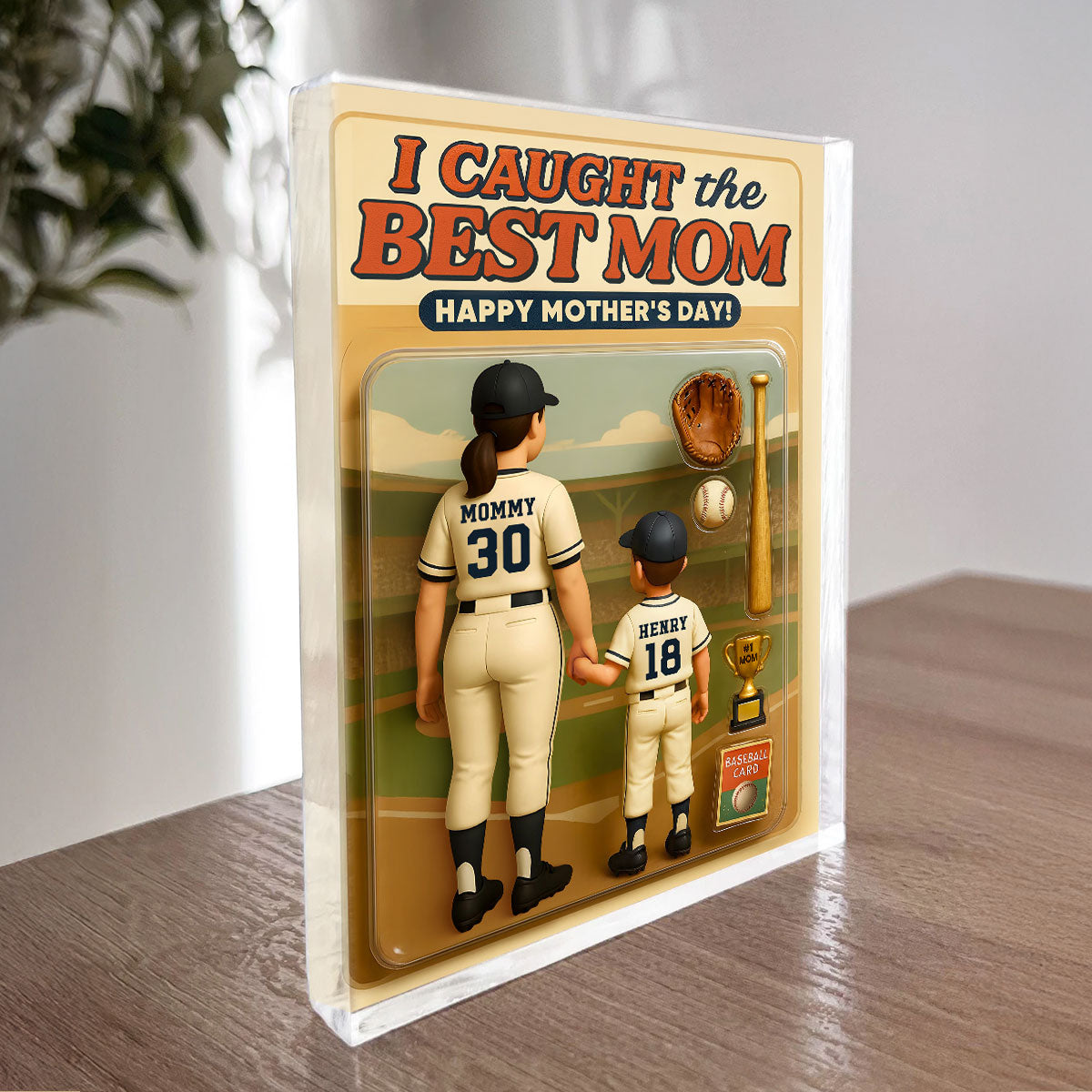 Personalized  Baseball Acrylic Block Plaque, Mother's Day Gift for Mom