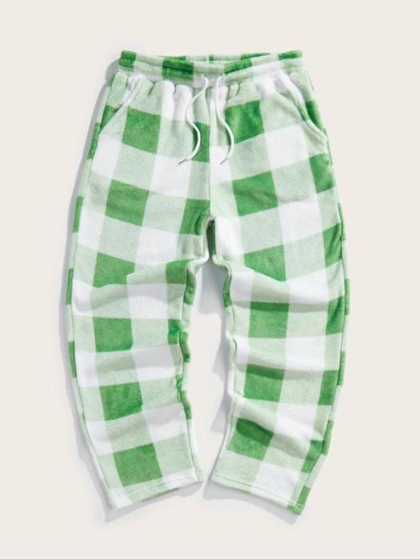 Men's Plaid Print Drawstring Waist Flannel Sweatpants