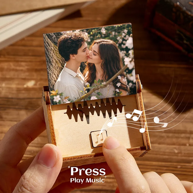 Personalized Wooden Photo Music Box With Text Anniversary Gifts