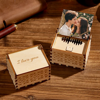 Personalized Wooden Photo Music Box With Text Anniversary Gifts